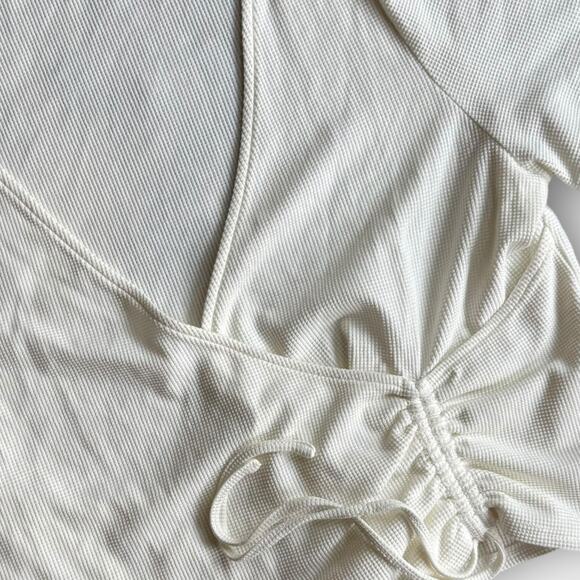 BP WRAP WAFFLE KNIT TOP RUCHING AT WAIST NEUTRAL IVORY CREAM 2X - Picture 4 of 9